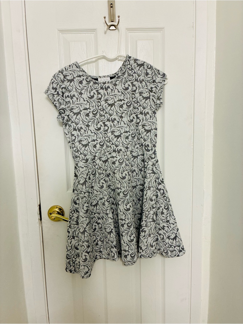Girls Gray & White Swirl Print Fit-and-Flare Dress